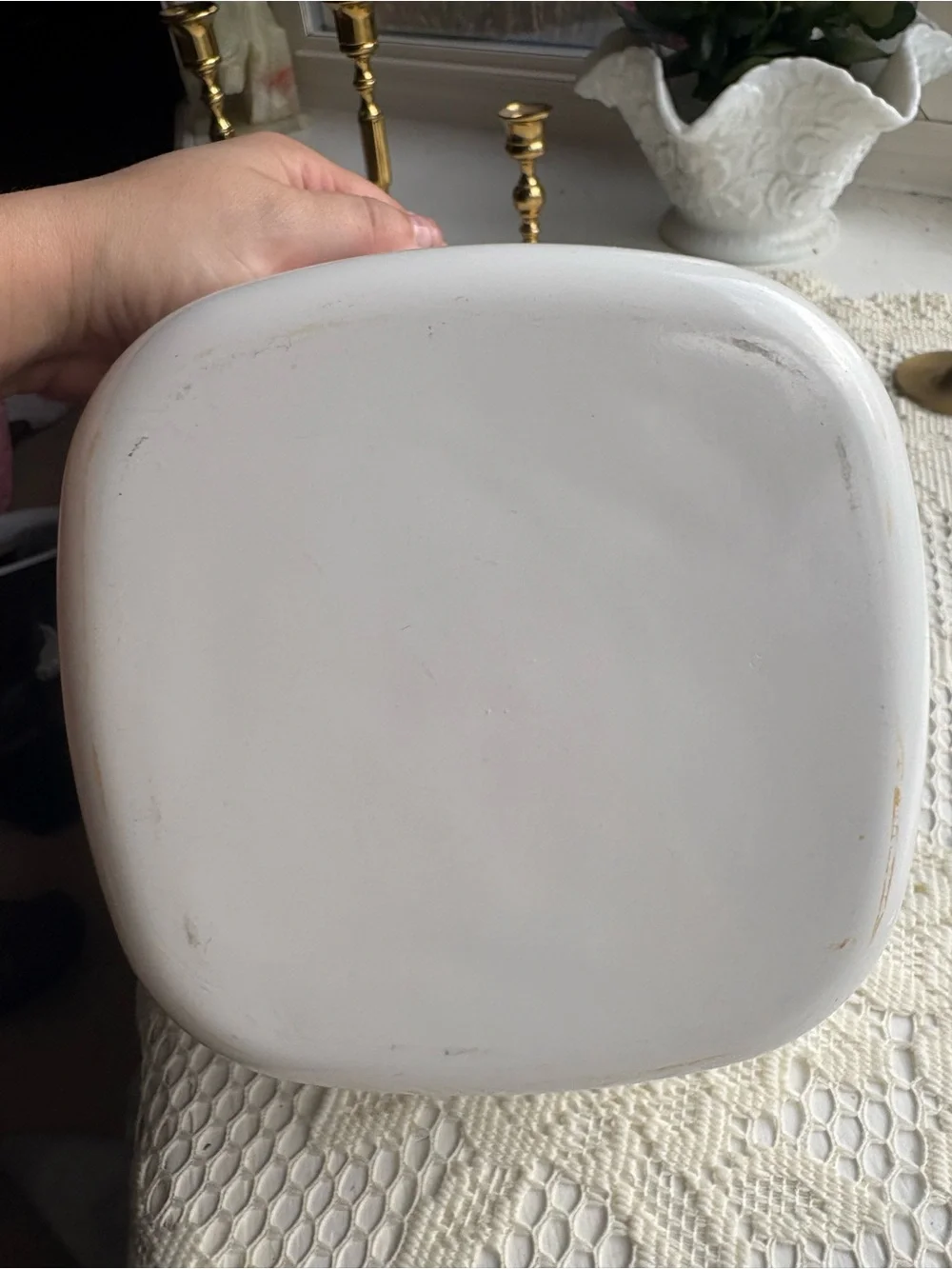 Corningware White Ceramic Covered Casserole with Pink and Green Iris Motif